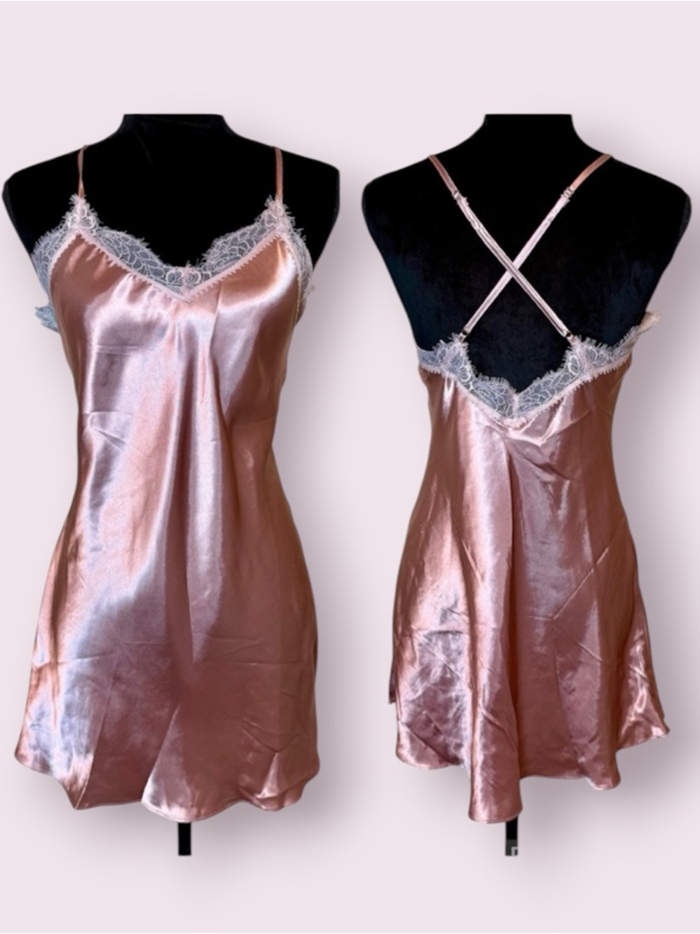 In Bloom by Jonquil Dusty Rose Pink Mini Slip Dress Chemise Lace Trim Size Small